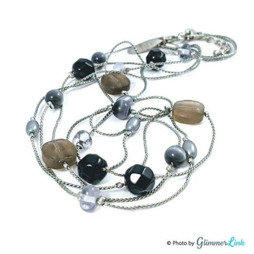 NY & Co Black & Gray Triple Strand Beaded Necklace - Picture 6 of 8